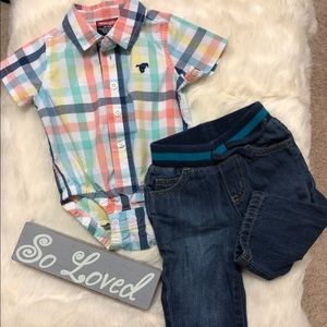 Wranglers Baby Plaid Shirt & Pullon Comfy Jeans